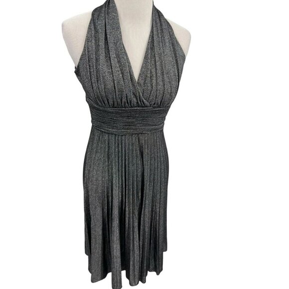 Evan Picone Silver Metallic & Black Formal Evening Halter Dress Womens Size 6 - Picture 2 of 16
